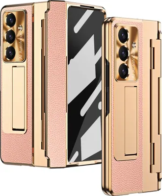 Obrázek produktu pro Pouzdro pro Samsung Galaxy Z Fold 7, Galvanizovaný pouzdro s ochrana displeje a objektivu, s držákem a stojánkem Růžový