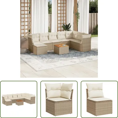 Produktbild von The Living Store 9-tlg. Garten-Sofagarnitur mit Kissen Beige Poly Rattan