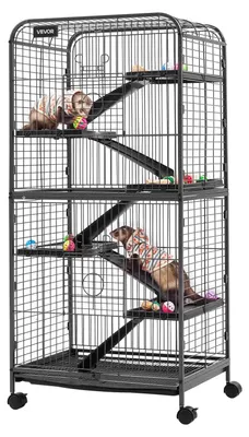Obrázek produktu pro Klec pro menší zvířata VEVOR, klec pro fretky, výběh pro menší zvířata, rozměry 635 x 435 x 1330 mm, vhodná pro fretky, činčily, letouny, malé kočky a králíky, 6 pater, vzdálenost drátků 25,4 mm, aretovatelné otočné kolečko