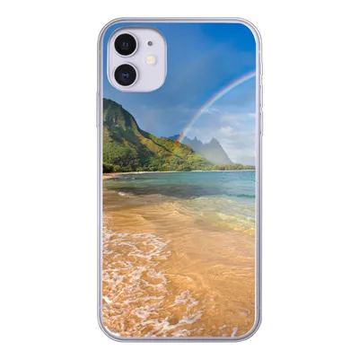 Produktbild von MuchoWow® Handyhülle Schutzhülle Hülle für iPhone 11 Ein schöner Regenbogen am Tunnels Beach in Hawaii Silikon Softcase Handy Hülle - Handytasche