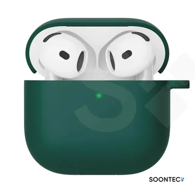 Produktbild von SOONTEC Hülle für AirPods 4 Generation Case Silikon Schutzhülle Kopfhörer Etui Slim Cover in Grün mit Karabiner-Ring