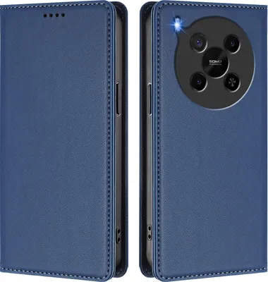 Image de Étui en cuir pour ZTE Blade V70 Max/nubia V70 Max, étui à rabat magnétique en cuirPolyuréthaneavec support, bleu foncé