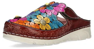 Image de Sabots pour femme Laura Vita en cuir, motif floral et rivets, modèle Dorry 22, pointure : 37 EU, couleur : marron