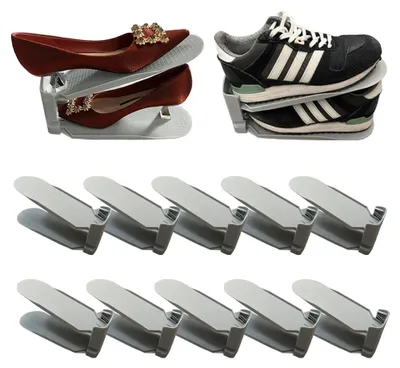 Doppellagiger Schuhregal-Organizer, 10 Stück, verstellbar, grau