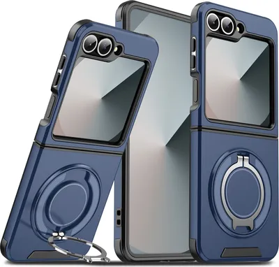 Obrázek produktu pro Dvouvrstvé pouzdro pro Samsung Galaxy Z Flip6 / Z Flip7 FE, s posuvným krytem fotoaparátu a magnetickým kroužkovým stojánkem Modrý
