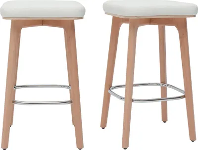 Produktbild von Miliboo - Barhocker weiß und helles Holz 65 cm (2er-Set) GRAMMA