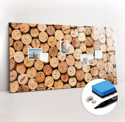 Produktbild von Magnetpinnwand Memoboard - Zubehörsatz - Schwarzer Marker + Schwamm + Magnete - 120 x 60 cm - Weinkorken aus Holz