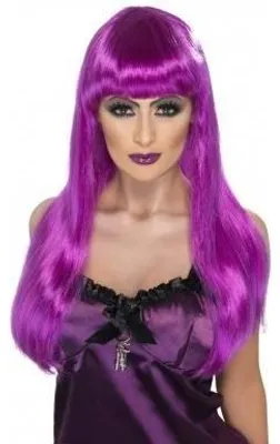 Produktbild von Hexenperücke Perücke Hexe Lila Lilane Violett Violette Damenperücke für Damen Halloween Halloweenperücke Langhaarperücke Lang Haar Langhaar