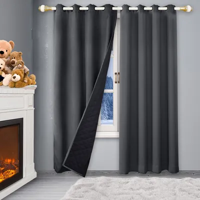 Produktbild von Blickdicht Thermo Vorhang Gardine Wärmeisolierend Kälteschutz Ösenvorhang Raumteiler Türvorhang, B132 x H160cm, Grau, 1 Stück