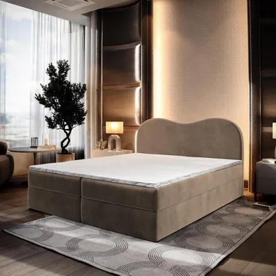 Produktbild von Masseno Boxspringbett FLUVIA M 180x200 cm Komplett-Set mit Bonell Matratze und Topper, Polsterbett mit Bettkästen -Beige, MONOLITH 09