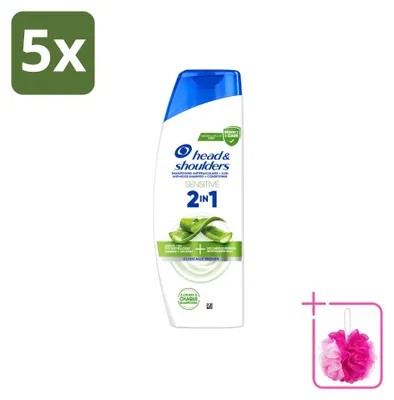 Imagen del producto de 5 unidades de champú 2 en 1 anti-caspa Head & Shoulders para cuero cabelludo sensible, 300 ml cada uno, pack ahorro