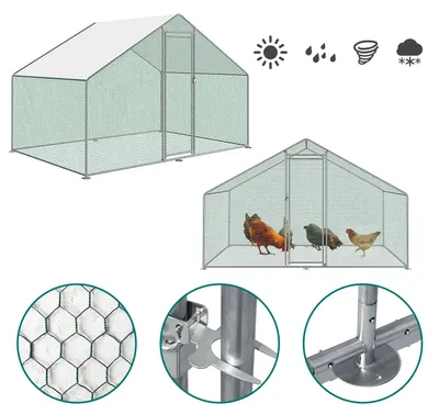 Produktbild von Izrielar Hühnerstall 3x2x2 m mit Dach, Metall Freilaufgehege verzinkt