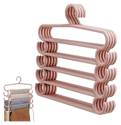 Produktbild von Hosen-Organizer für Schrank – 5 Ebenen, multifunktionale Jeans-Kleiderbügel für Schrank, Hosenregal, Schal, Kleiderbügel, Schrank, platzsparend, magische Hosenbügel für Hose, Schal