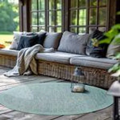 Produktbild von Outdoor Teppich Wetterfest Terrasse Balkon Garten Küchenteppich Einfarbiges Design Flachgewebe Sisal Look Waschbarer Teppich Verschiedene Große : 120 X 120 cm , Farbe : Blau
