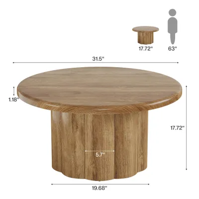 Immagine prodotto di Tavolino rotondo Tribesigns 80 cm, tavolino rotondo in stile rustico, con base a tamburo scanalato, in legno per appartamenti, stanze piccole, marrone