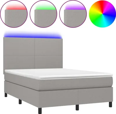 Imagen del producto de Cama con somier y colchón, color gris claro, 140x190 cm, tapizada en tela