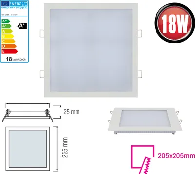 Produktbild von 18W LED Panel Einbaustrahler 225x225mm Spot Einbauleuchte Kaltweiß 1360 Lumen Deckenleuchte Eckig