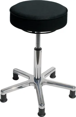 Produktbild von Drehhocker Indianapolis | Sitzhöhe 46-59cm | Ø 53cm | Tragfähigkeit 110kg | Kunstleder-Sitz | Aluminium-Fußkreuz mit Gleiter | Schwarz