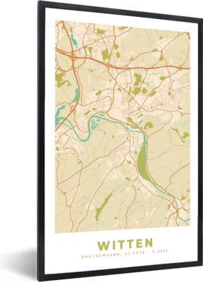 Produktbild von MuchoWow® Gerahmtes Poster Witten - Karte - Vintage - Stadtplan 20x30 cm - Poster mit Schwarzem Bilderrahmen Wandposter Rahmen Foto Bilder - Drucken - Bilder Poster im Rahmen