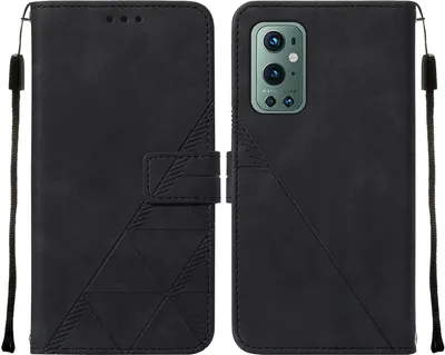 Produktbild von OnePlus 9 Pro Hülle, Schlank Prägung Flip Leder Kartenfächer Schutzhülle mit Ständer für OnePlus 9 Pro Schwarz