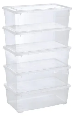 Image de Boîtes de rangement 5 x 5 l avec couvercles transparents - boîtes transparentes empilables