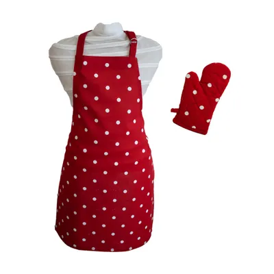 Immagine prodotto di HOME ELEMENTS Set grembiule e presina per bambini 50*70 + 10*22 cm, rosso a pois bianchi