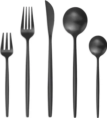 Produktbild von 30-tlg Besteck-Set 6 Personen, Edelstahl Exquisites Set, Spülmaschinenfest - Matt Schwarz