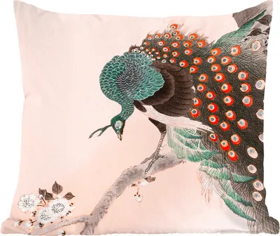 Produktbild von MuchoWow® Zierkissen Sofakissen Wohnzimmer Dekokissen 45x45 cm Pfauenfedern - Vintage - Pfau - Blumen - Japanisch - Schlafpolster - Polster für das Sofa