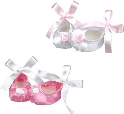 Produktbild von Weiße und rosa 18 Zoll Puppenschuhe mit Schleife