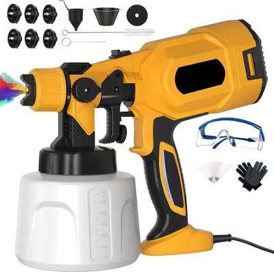 Produktbild von Elektrische Farbsprühpistole - 1000W Farbsprüher - 1400 ml Tank - 6 Kupferdüsen - für Möbel, Garten und Wände - EU Stecker