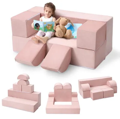 Produktbild von Modulare Kindersofa - Spielsofa aus Schaumstoff - Abnehmbare Kissen - Umwandelbar - Weiche Polsterung - Montage erforderlich - Rosa