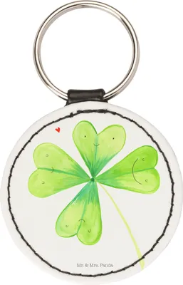 Produktbild von Mr. & Mrs. Panda Anhänger Blume Kleeblatt - Weiß - Geschenk, Blumen, Schlüsselanhänger, Taschenanhänger, Umzug, klein, schlüssel, Bedruckt, Kleeblätter, Glück, Motivation