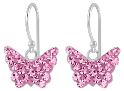 Produktbild von Schmetterling Ohrringe: Kristall Ohrhänger Silber 925 Rosa