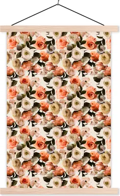 Produktbild von MuchoWow® Textilposter Rosen - Blumen - Collage 60x90 cm mit holzfarbenen Rahmen - Textil