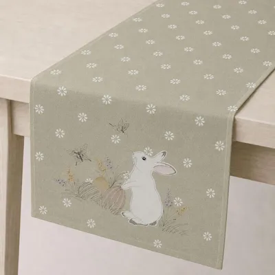 Produktbild von Tischdecke Stickerei weißer Osterhase Tischläufer 40 x 140 cm