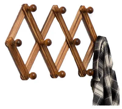 Image de Barre de penderie extensible en bois, avec 10 crochets, en noyer, longueur extensible à 110 cm