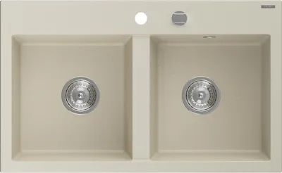Produktbild von Mexen Hektor Granitspüle 2-Becken 800 x 480 mm, beige, Chrom-Siphon - 6521802000-69