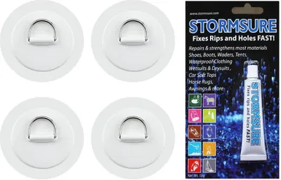 Immagine prodotto di Set BRUNELLI D-RING PAD per il fissaggio della tavola da SUP e del sedile del kayak, 4 toppe incluse, con 15 g di colla per tavola da SUP