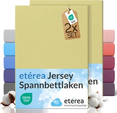 Produktbild von etérea Spannbettlaken Jersey 2 Stück - 90x200 cm - Bettlaken - 100 % Baumwolle - Kirsche