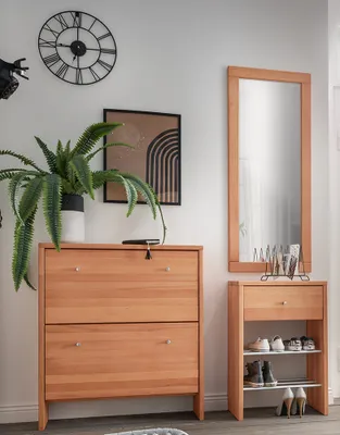 Produktbild von Garderoben Massivholz Set 3-teilig mit Schuhkipper Buche massiv CUENCA-137