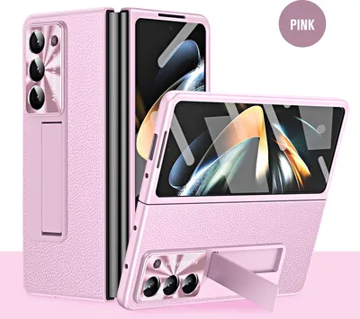 Produktbild von Hülle für Samsung Galaxy Z Fold 6 Litschi Hart PC Stander Schutzhülle mit Displayschutz / Linsenschutz Pink