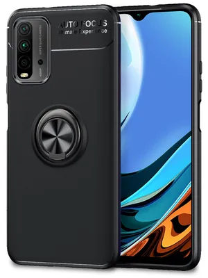 Produktbild von NALIA Ring Handyhülle für Xiaomi Redmi 9T, Silikon Cover Schutz Tasche Case Etui Schwarz