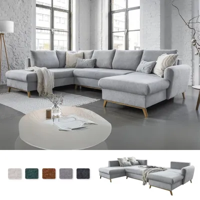 Produktbild von MIUFORM Scandic Lagom - Ecksofa mit Bettfunktion und Bettkasten U-FORM LINKS - 312x202 cm - Hellgrau - Sofa Schlafsofa Couch