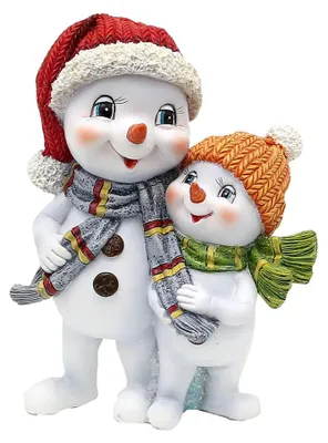 Schneekinder-Paar mit Mütze und Schal, 11x7x15 cm, Rot-Orange