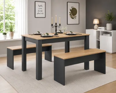 Produktbild von VCM Essgruppe | Küchentisch Set |Tischgruppe | Maße Tisch ca. H. 75 x B. 110 x T. 70 cm | Mit zwei Sitzbänke | Esstisch Set - Esal XL
