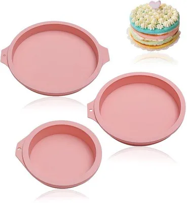 Productafbeelding van Ibenzoa® Set van 3 ronde siliconen bakvormen (10/15/20 cm) met antiaanbaklaag – geschikt voor oven en magnetron, vaatwasmachinebestendig, temperatuurbestendig van -40°C tot 230°C