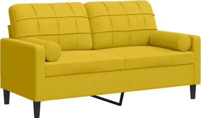 Zdjęcie produktu dla vidaXL 2-osobowa sofa z dekoracyjnymi poduszkami żółta 140 cm aksamitna