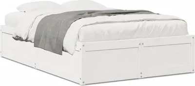 Image de vidaXL Lit en bois massif sans matelas Blanc 135x190 cm pin
