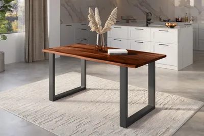 Produktbild von Baumkantentisch Akazie nussbaum mit schwarzen Resin-Adern 160 x 85 cm U-Gestell schwarz POLLY