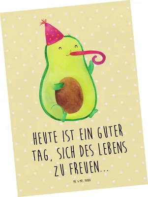 Produktbild von Mr. & Mrs. Panda Ansichtskarte Avocado Feier - Gelb Pastell - Geschenk, Fete, Party, Ansichtskarten, Geburtstag, Tröte, Gute Laune, Postkarten, Postkarte, bildkarte